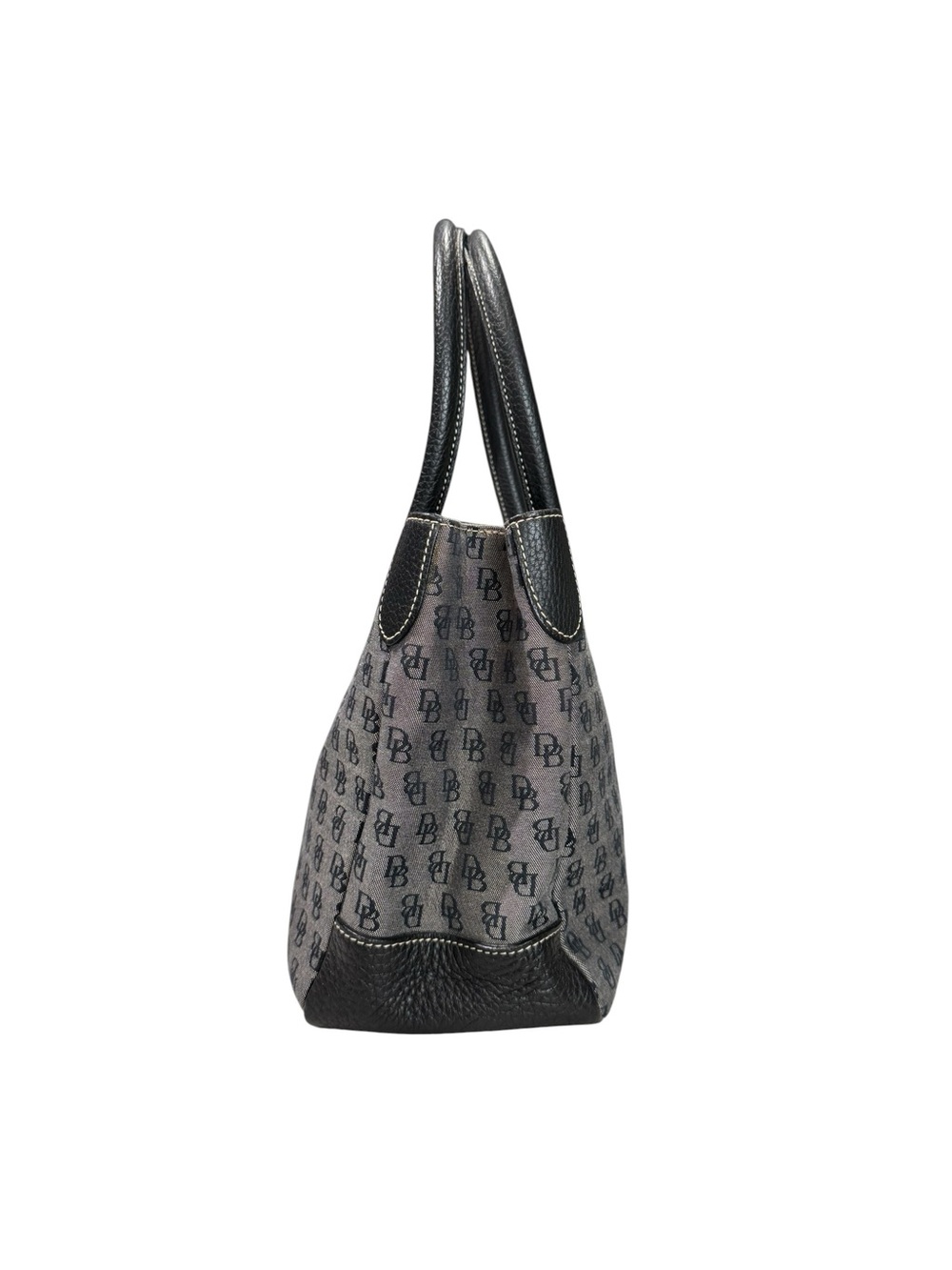 Dooney & Bourke Gray & Black Monogram Canvas Black Leather Trim Shoulder Bag - Picture 5 of 13